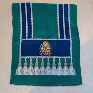 Vintage Ginnie Johansen Green & Blue Silk Scarf with Nautical Crest Signed